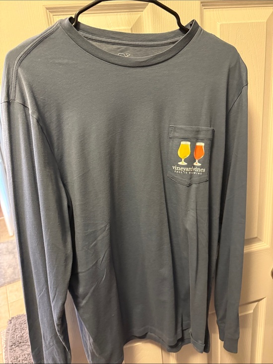 Vineyard Vines Other - Vineyard Vines Slate Blue Long Sleeve Pocket Tee with Drink Graphic
